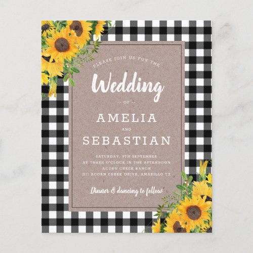 BUDGET Sunflower Plaid Wedding Invitation