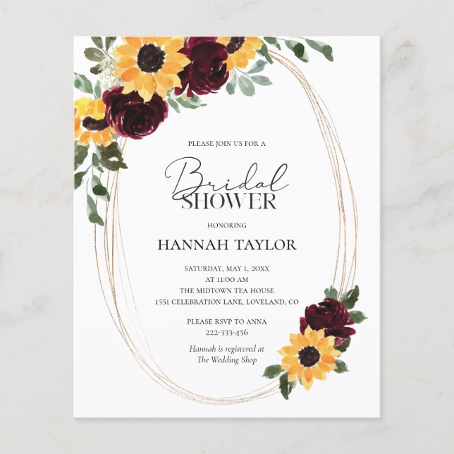 Budget Sunflower Roses Bridal Shower Invitation (Front)