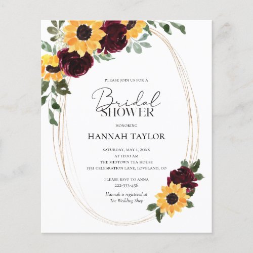 Budget Sunflower Roses Bridal Shower Invitation