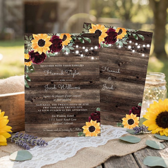 Budget Sunflower Roses Wood Wedding Invitation (Creator Uploaded)