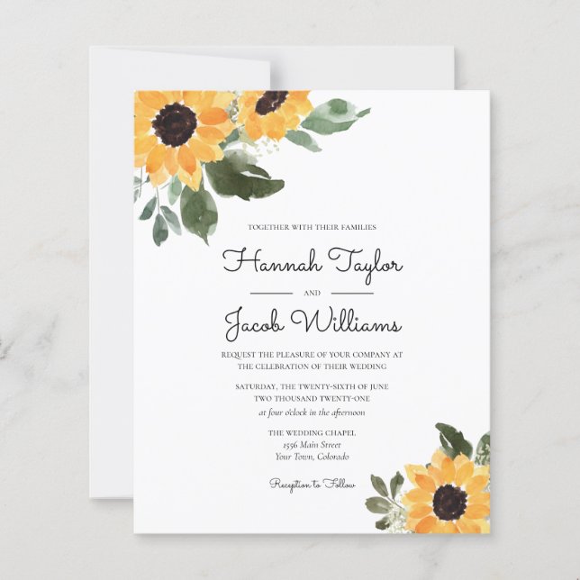 Budget Sunflower Rustic Country Wedding Invitation (Front)