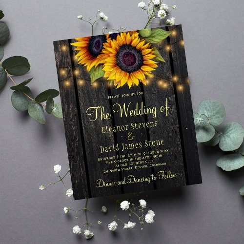 Budget sunflower rustic country wedding invitation