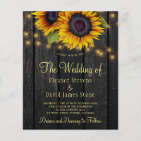 Budget sunflower rustic country wedding invitation flyer