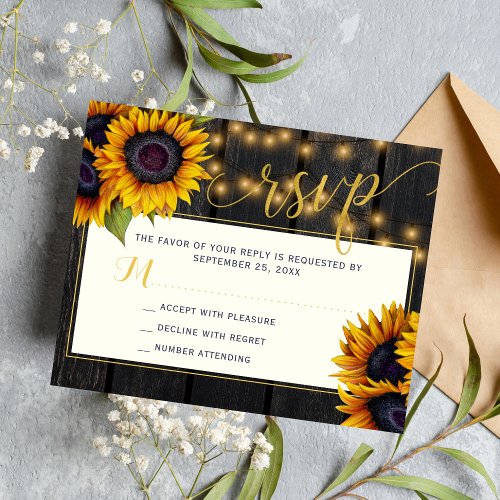 Budget sunflower rustic country wedding rsvp card