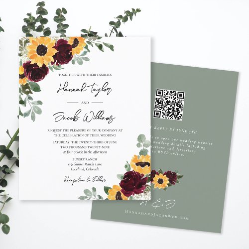 Budget Sunflower Rustic Wedding with RSVP Invite