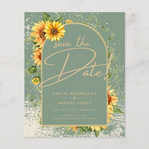 BUDGET Sunflower Sage Wedding Save The Date Flyer