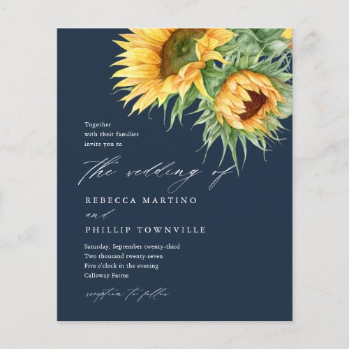 Budget Sunflower  Script Wedding Invitation