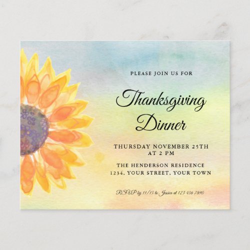 Budget Sunflower Thanksgiving Dinner Invitation