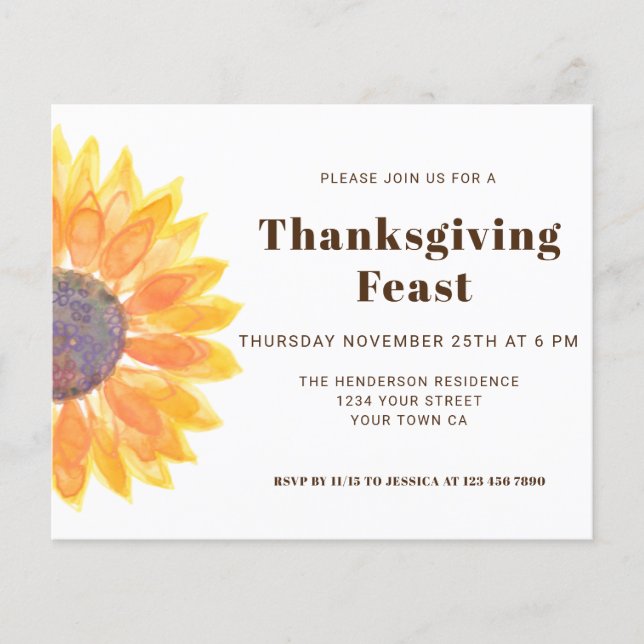 Budget Sunflower Thanksgiving Dinner Invitation (Front)