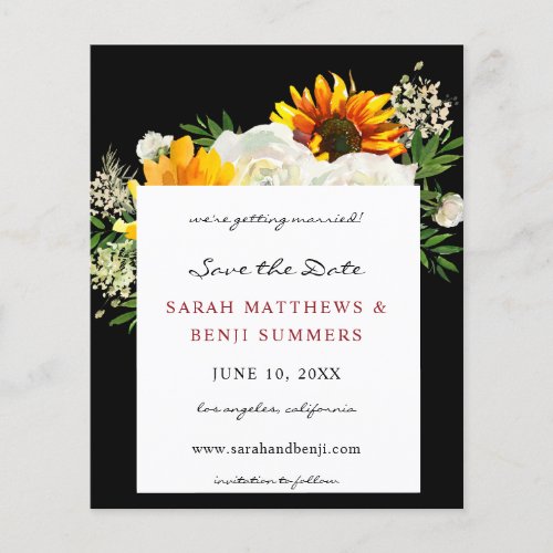 Budget Sunflower W Floral B Artsy Save the Date 2 Flyer