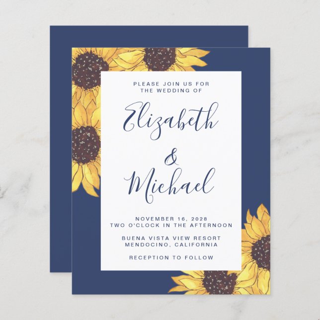 Budget Sunflower Watercolor Wedding Invitation (Front/Back)