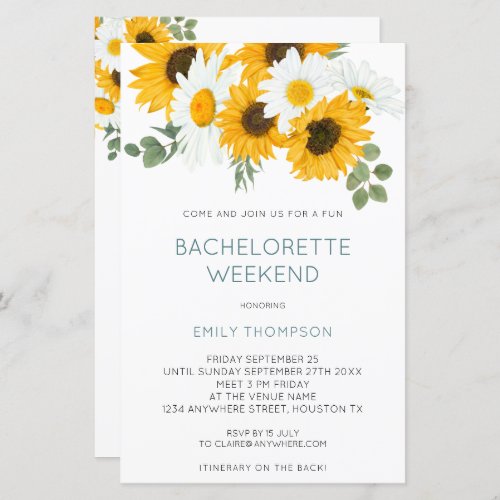 Budget Sunflower Weekend Bachelorette Party Invite