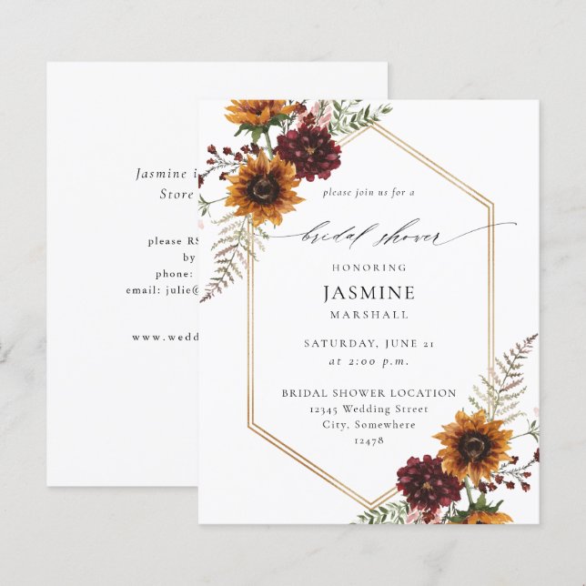 Budget Sunflower &Wildflowers Floral Bridal Shower (Front/Back)