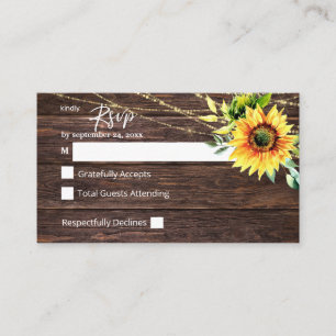 Budget Sunflower, Wood Floral 2SM No Meal RSVP Enc Enclosure Card