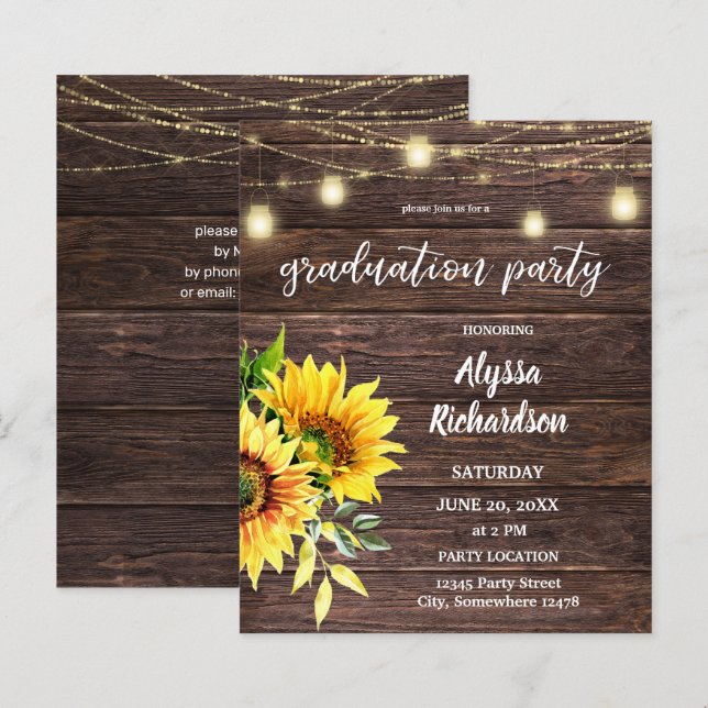Budget Sunflower, Wood & Lights Graduation Party (Front/Back)