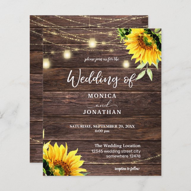 Budget Sunflower, Wood Mason String Lights Wedding (Front/Back)