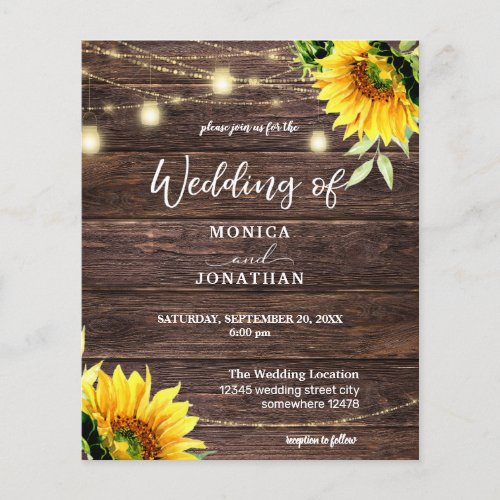 Budget Sunflower Wood Mason String Lights Wedding Flyer