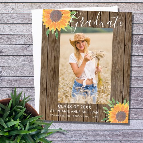 Budget Sunflower Wood Photo Grad Announcement