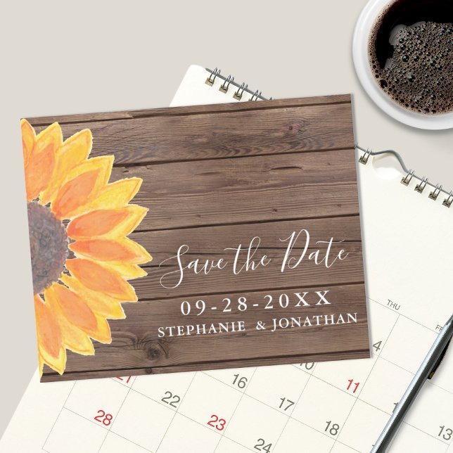 Budget Sunflower Wood Wedding Save The Date Card (Creator Uploaded)