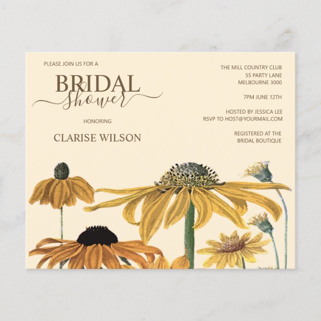 BUDGET Sunflower Yellow Bridal Shower Invite (Front)