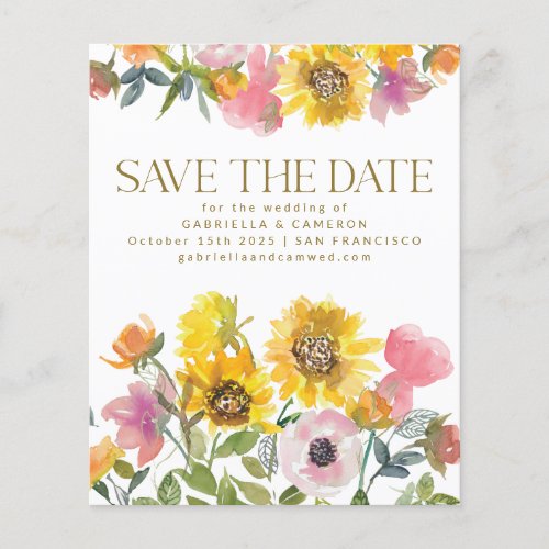 Budget Sunflower Yellow Watercolor Save The Date