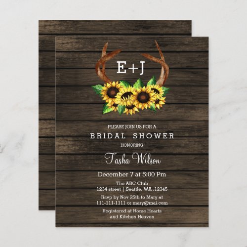 Budget Sunflowers Antlers Bridal Shower Invitation