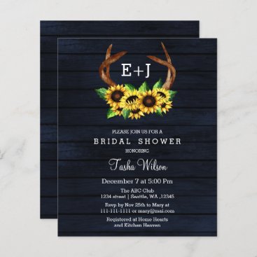 Budget Sunflowers Antlers Bridal Shower Invitation