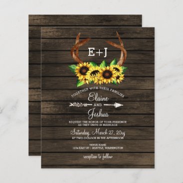 Budget Sunflowers Antlers Chic Wedding Invitation