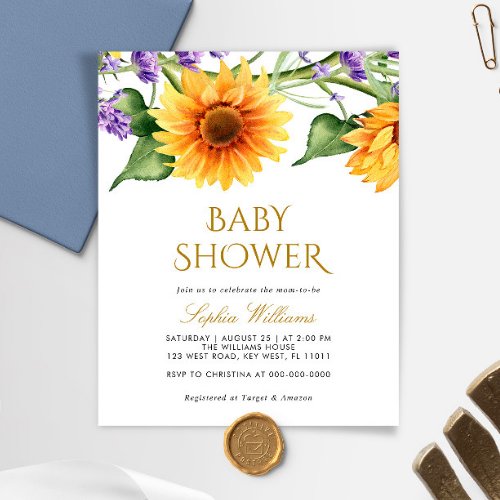 Budget Sunflowers Baby Shower Invitation