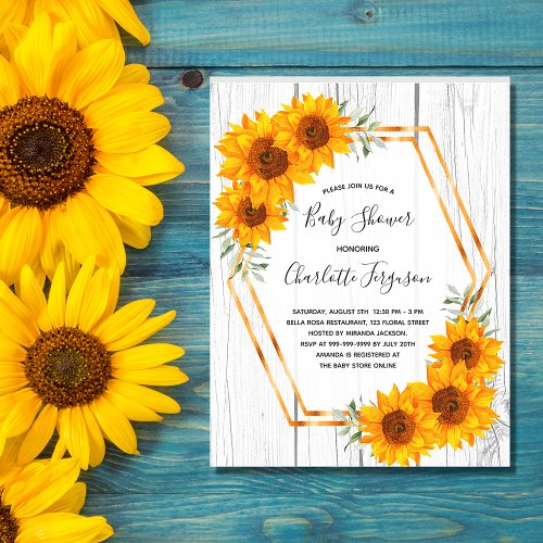 Budget Sunflowers Baby Shower rustic invitation