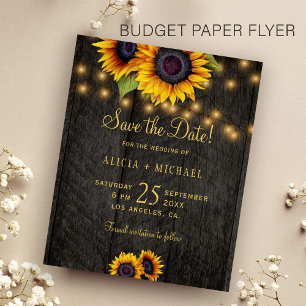 Budget sunflowers barn wood wedding save the date flyer
