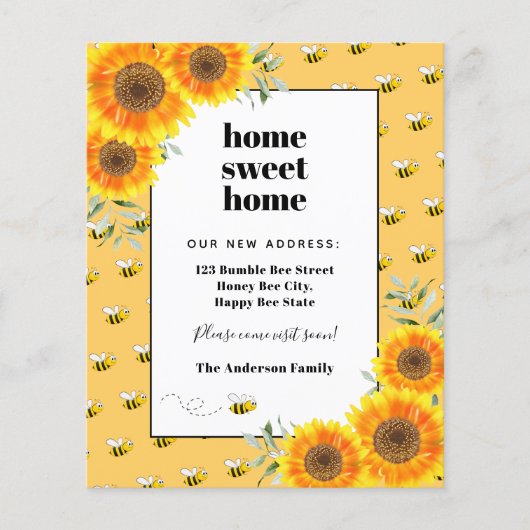 Budget sunflowers bees moving announcement (Front)