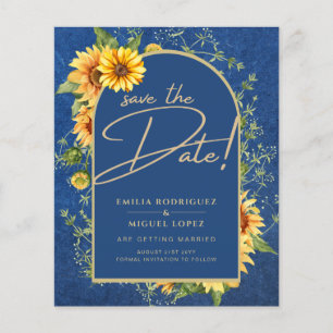 BUDGET Sunflowers BLUE Wedding Save The Date Flyer