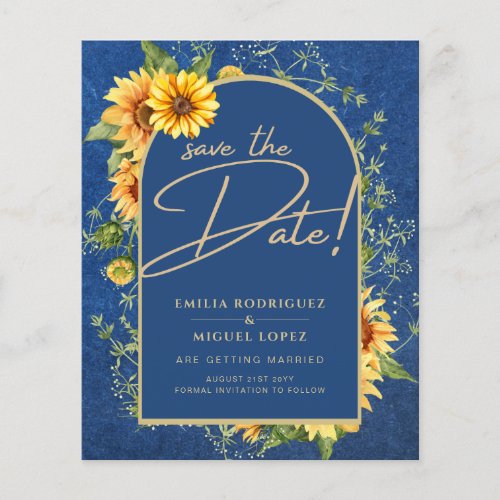 BUDGET Sunflowers BLUE Wedding Save The Date Flyer