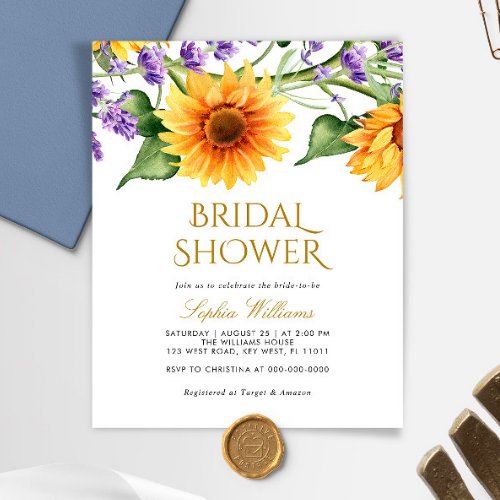 Budget Sunflowers Bridal Shower Invitation