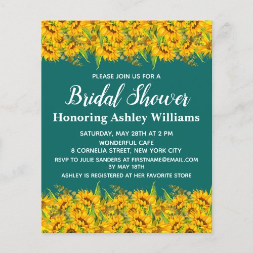 Budget Sunflowers Bridal Shower Invitation Jade