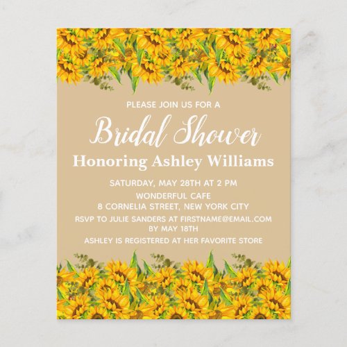 Budget Sunflowers Bridal Shower Invitation Simple