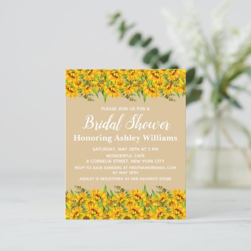 Budget Sunflowers Bridal Shower Invitation Simple