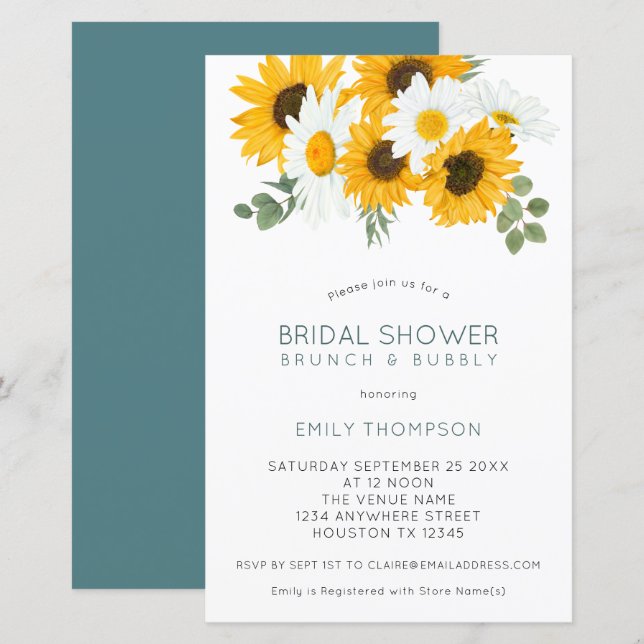 Budget Sunflowers Brunch Bridal Shower Invitation (Front/Back)