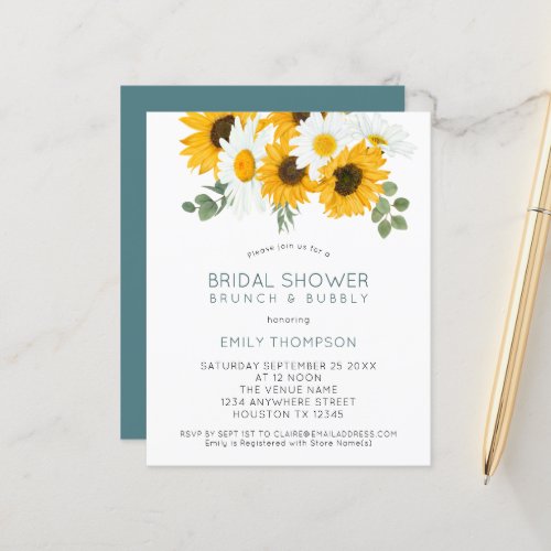 Budget Sunflowers Brunch Bridal Shower Invitation