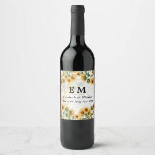 Budget SUNFLOWERS Dusty Blue Wedding Wine Label