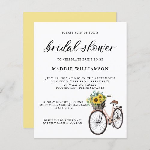 Budget Sunflowers Eucalyptus  Bridal Shower Invite