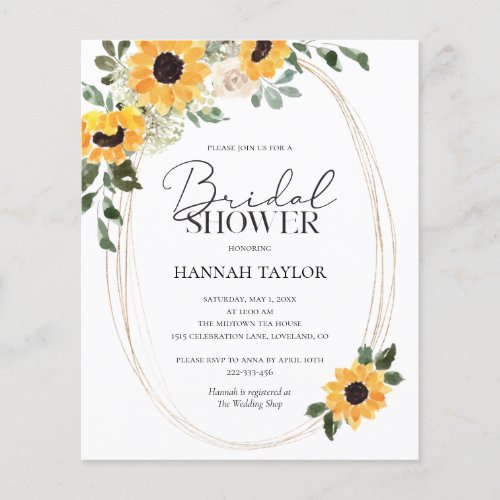 Budget Sunflowers Eucalyptus Bridal Shower Invite