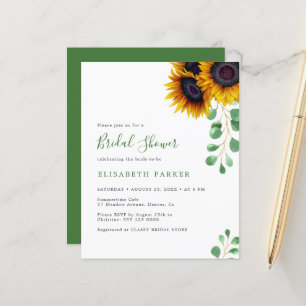 Budget sunflowers eucalyptus bridal shower invite