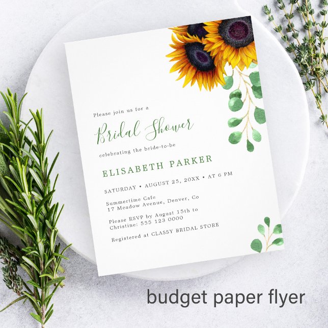 Budget sunflowers eucalyptus bridal shower invite flyer (Creator Uploaded)