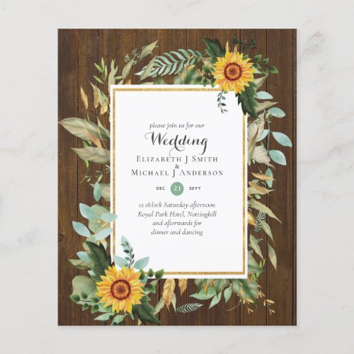 BUDGET Sunflowers Eucalyptus Greenery Wedding Flyer