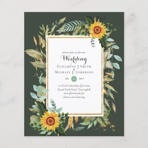 BUDGET Sunflowers Eucalyptus Greenery Wedding Flyer