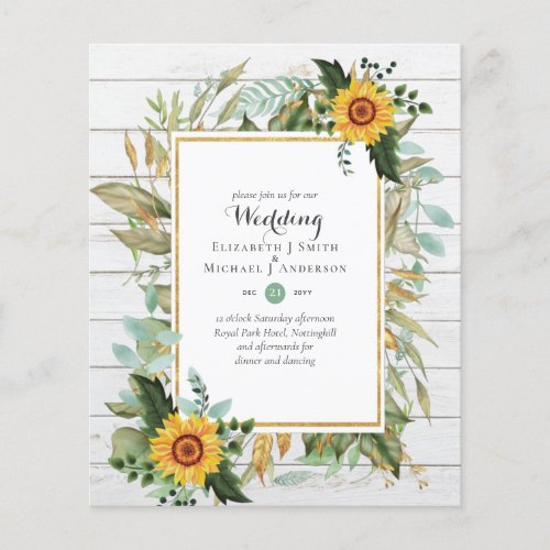 BUDGET Sunflowers Eucalyptus Greenery Wedding Flyer