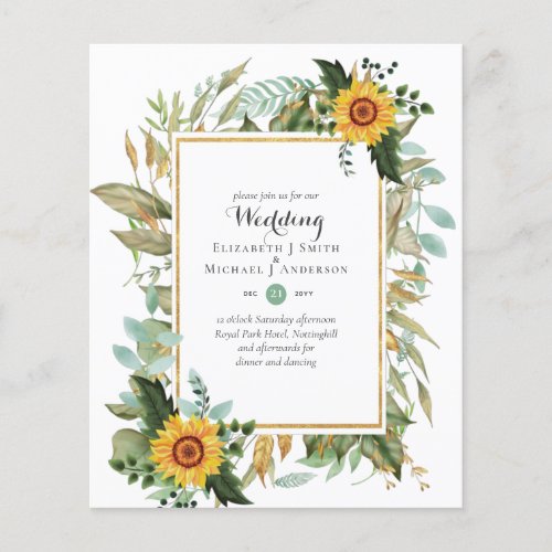 BUDGET Sunflowers Eucalyptus Greenery Wedding Flyer