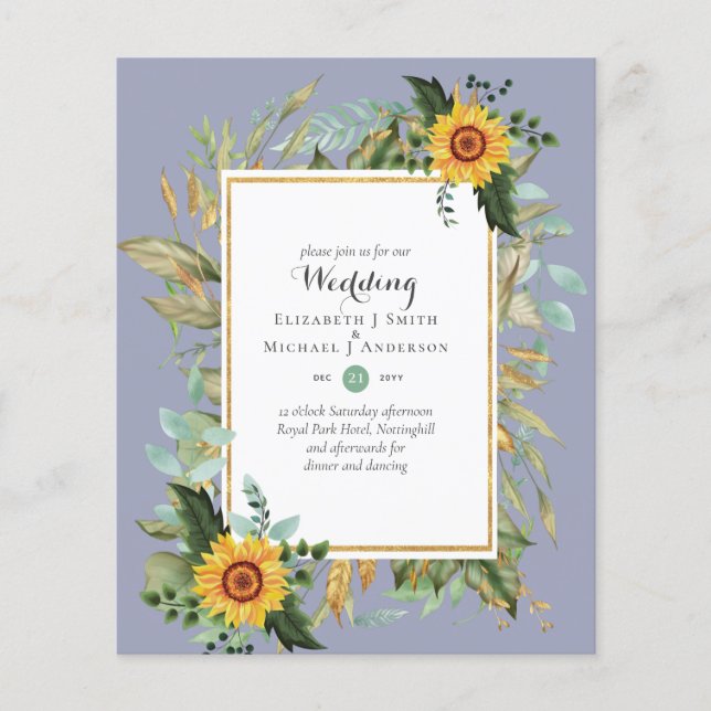 BUDGET Sunflowers Eucalyptus Greenery Wedding Flyer (Front)